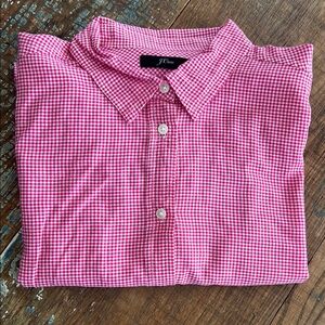 J. Crew Long Sleeve Pink Gingham Shirt Size M